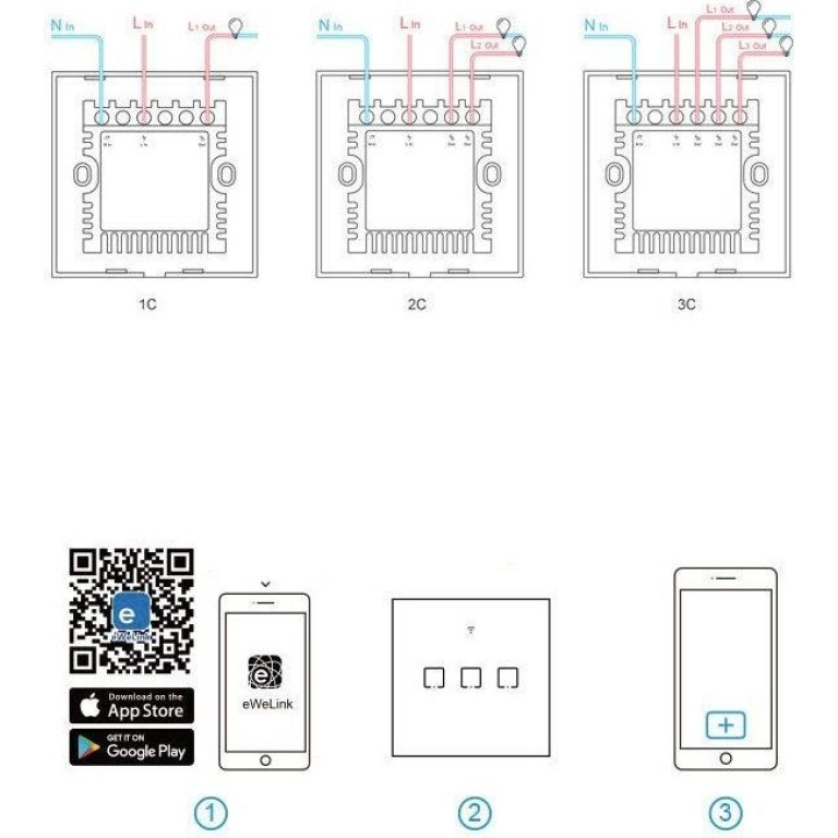 Sonoff T3EU3C - 3-gang Wi-Fi Smart Wall Switch - Black