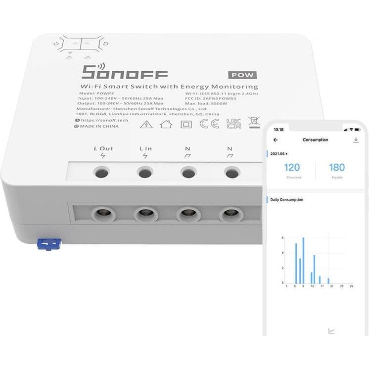 Sonoff WLAN switch actuator POWR3 Power Monitoring 1-fold