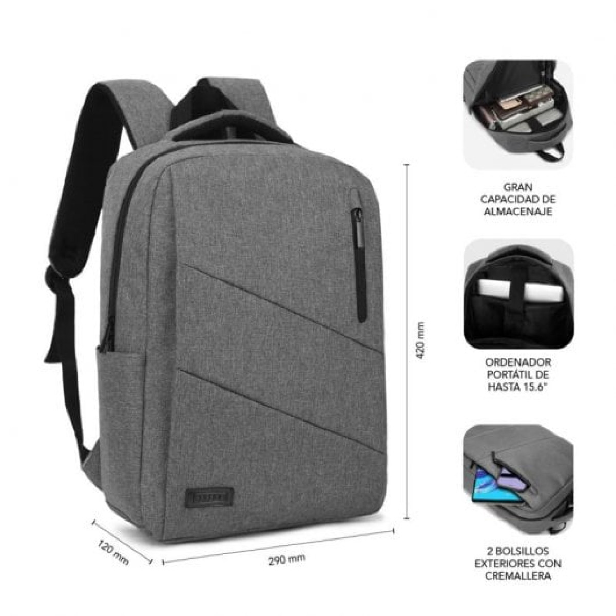 Subblim City Backpack Mochila Gris para Portátil hasta 15.6"