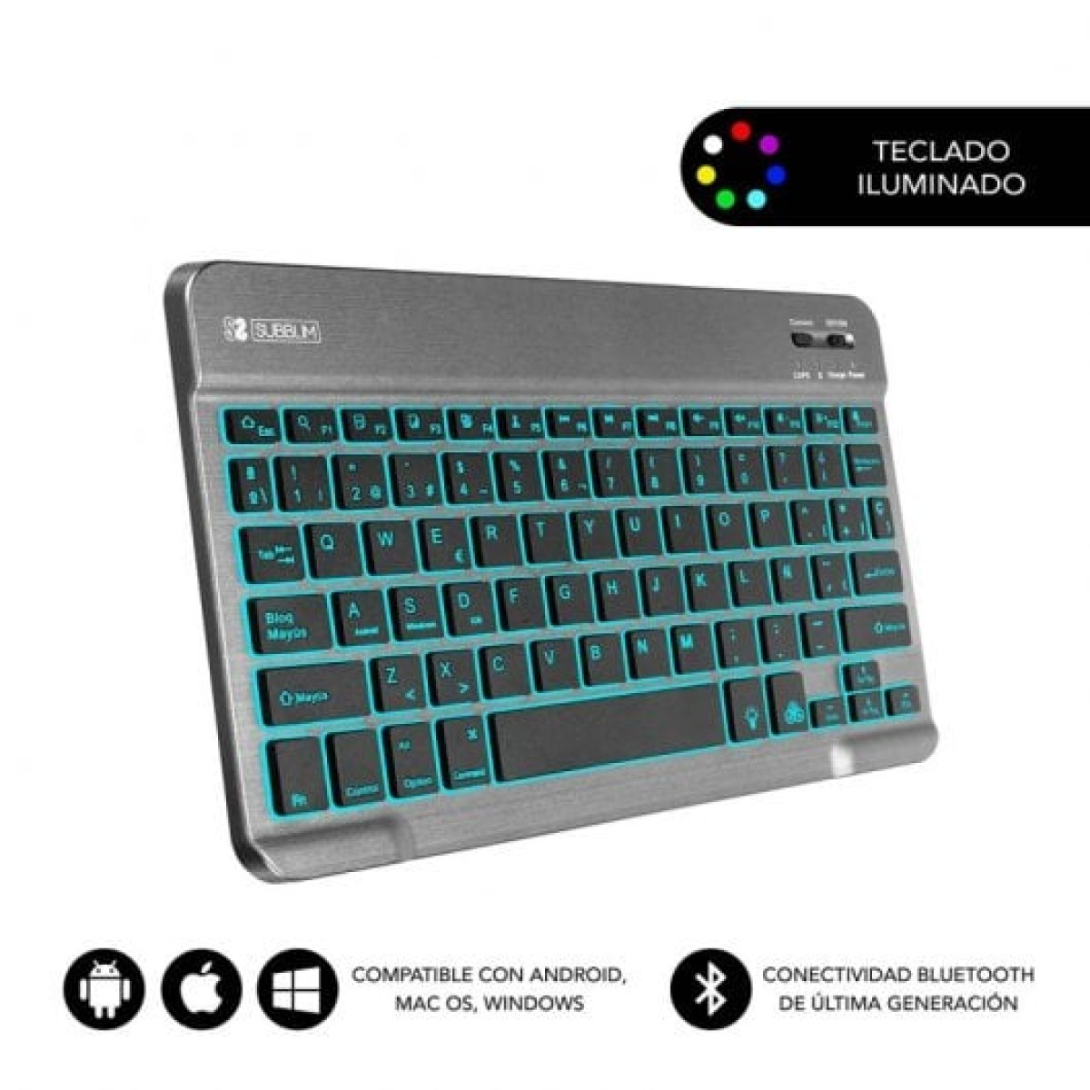Subblim Smart Backlit Teclado Bluetooth Cinzento
