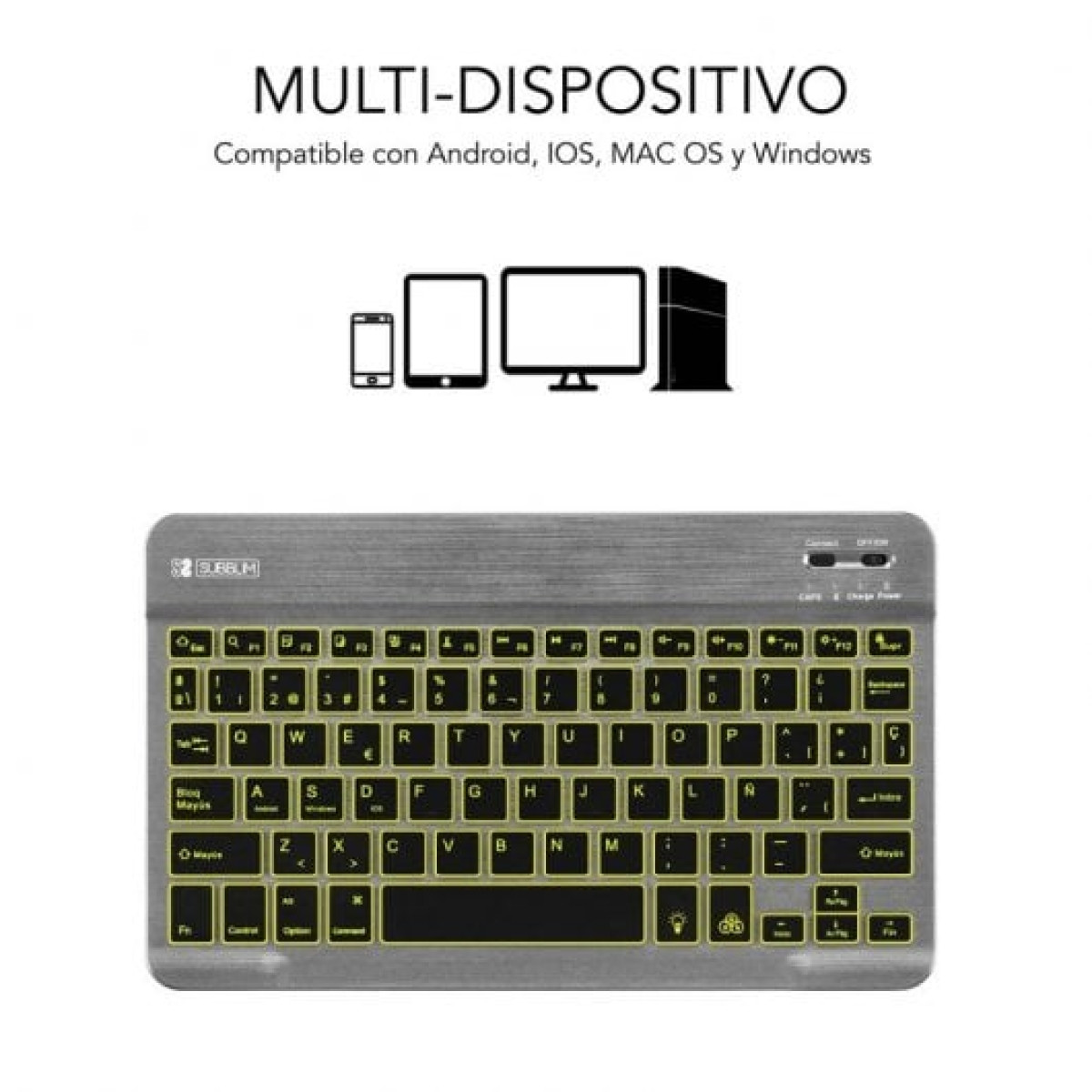 Subblim Smart Backlit Teclado Bluetooth Cinzento