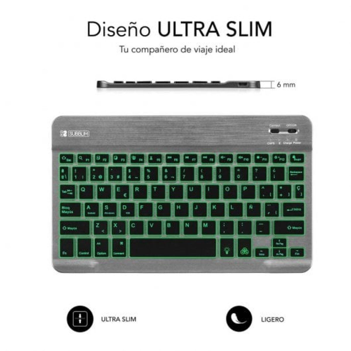 Subblim Smart Backlit Teclado Bluetooth Cinzento