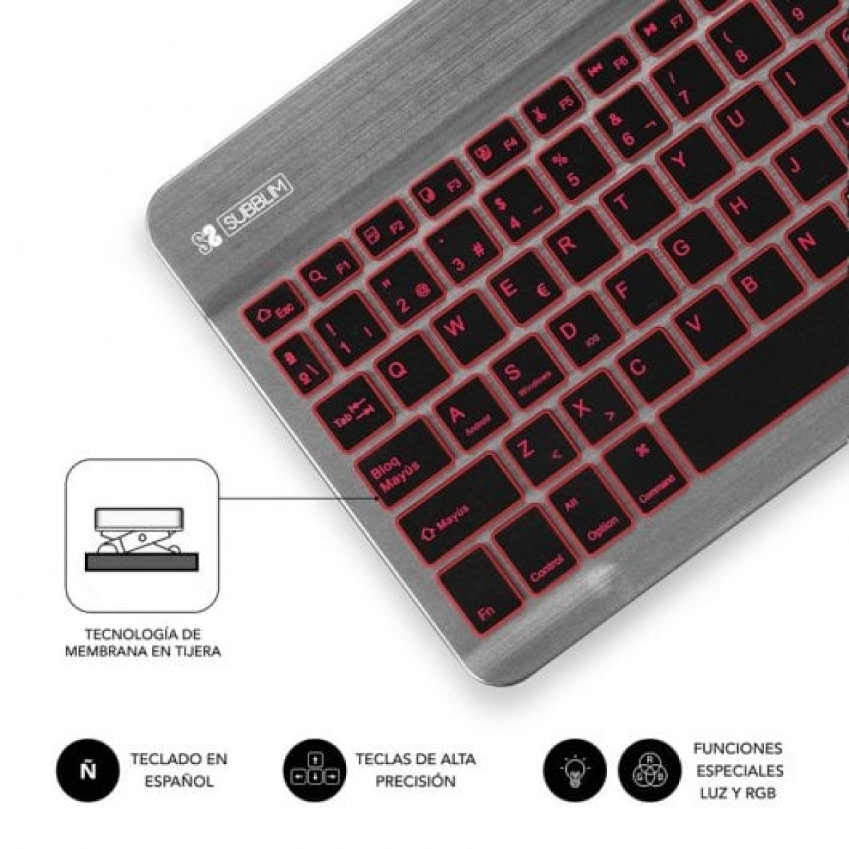 Subblim Smart Backlit Teclado Bluetooth Cinzento