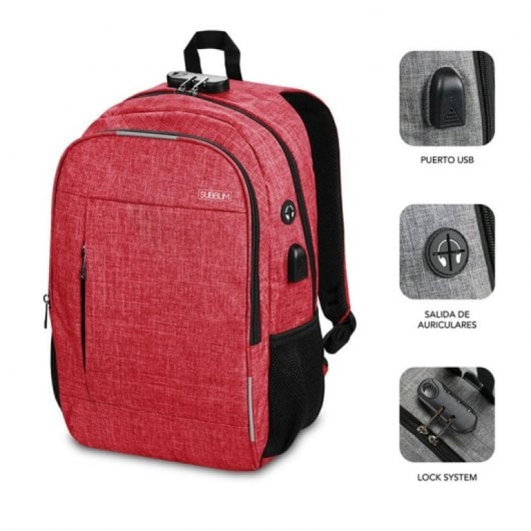 Subblim Urban Lock Mochila para Portátil hasta 16" Roja