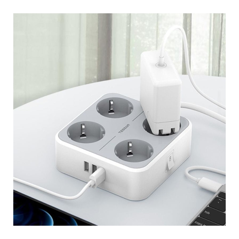 TESSAN TS-302-C-GR 4 tomadas AC + 3 USB Branco